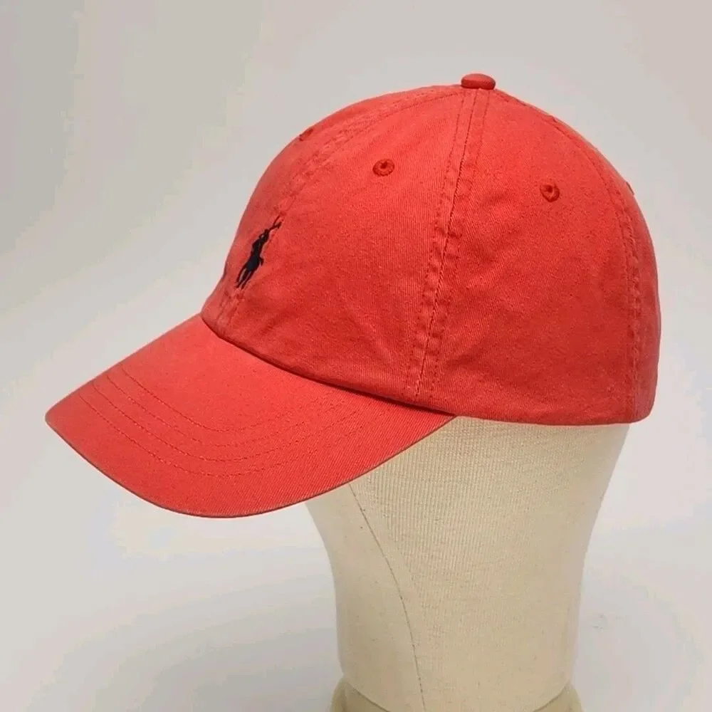 Polo Ralph Lauren Hat Cap Red Adjustable Leather Strap Cotton One Size Vintage